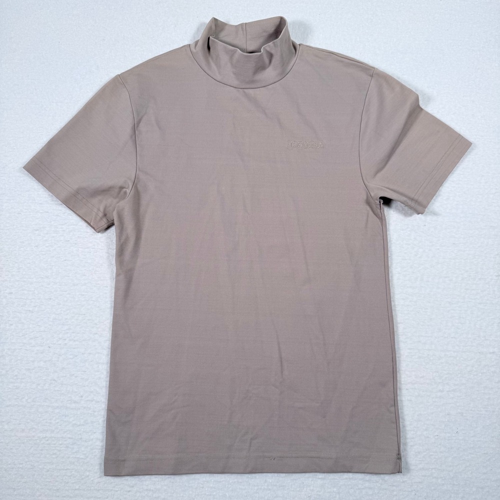 Harley Davidson Mock Neck Short Sleeve T Shirt Embroidered Logo‎ Tan Top Sz M?